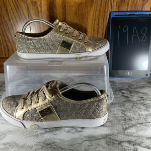 Guess‎ Glitter Sneakers Gold Metallic Low Top Casual Shoes Women's Size 9M Y2K
